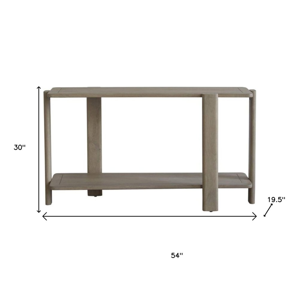 54" Natural Solid Wood Distressed Console Table With Shelf