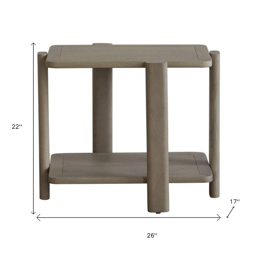 22" Natural Distressed Solid Wood End Table With Shelf