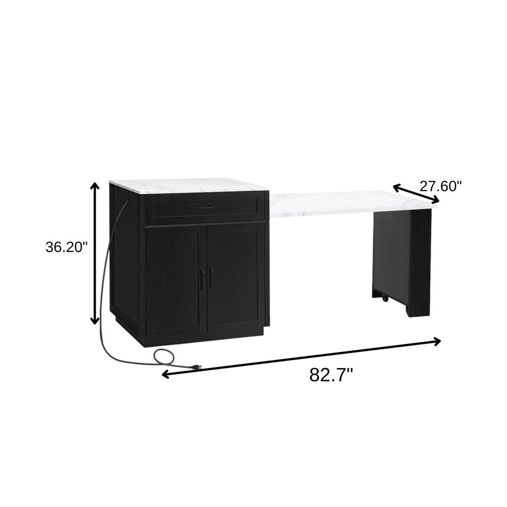 55" White and Black Wood Barn Door Rolling Kitchen Island With Storage With USB