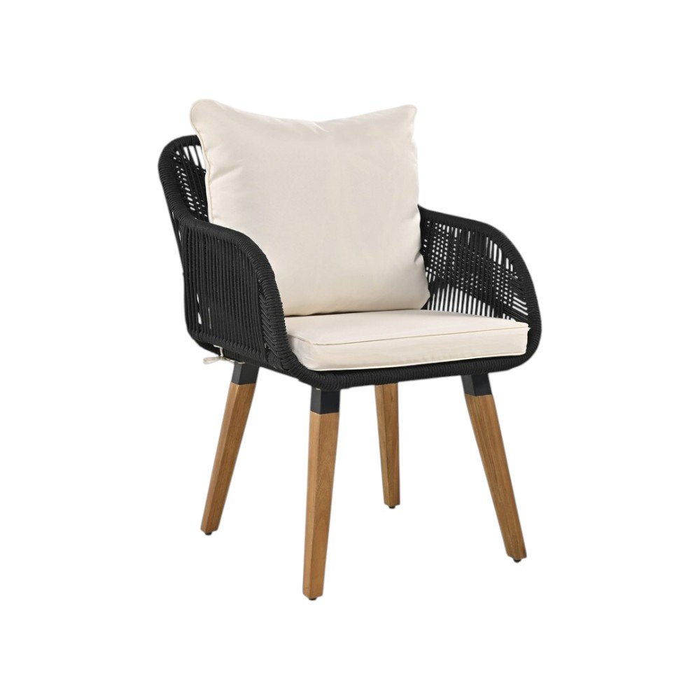 Five Piece Black and Beige Wicker Upholstered Cushions Two Person Seating Group With Table