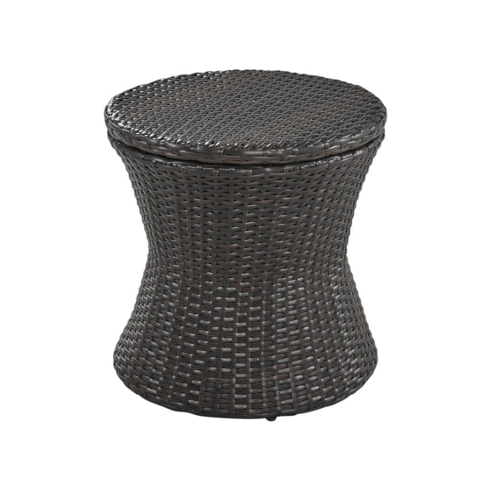 Five Piece Black and Beige Wicker Upholstered Cushions Two Person Seating Group With Table