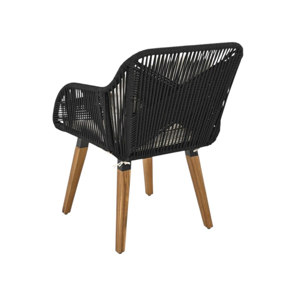 Five Piece Black and Beige Wicker Upholstered Cushions Two Person Seating Group With Table