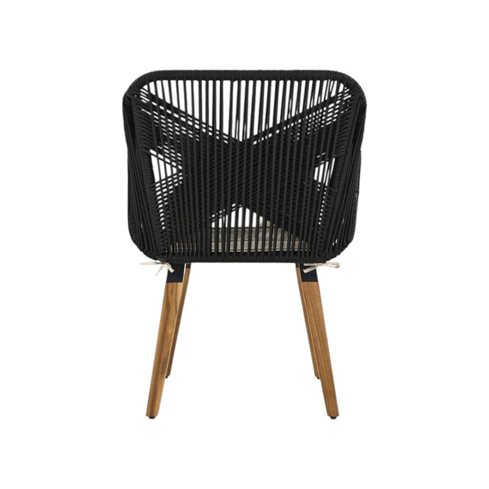 Five Piece Black and Beige Wicker Upholstered Cushions Two Person Seating Group With Table