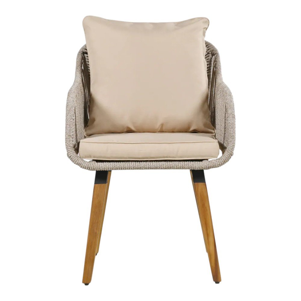 Five Piece Light Gray and Tan Wicker Upholstered Cushions Two Person Seating Group With Table