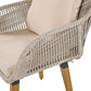 Five Piece Light Gray and Tan Wicker Upholstered Cushions Two Person Seating Group With Table