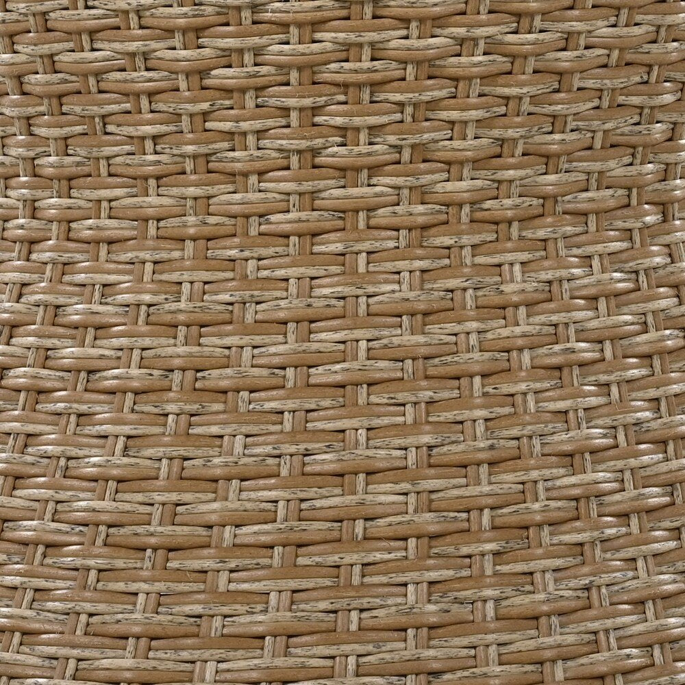 Five Piece Light Gray and Tan Wicker Upholstered Cushions Two Person Seating Group With Table