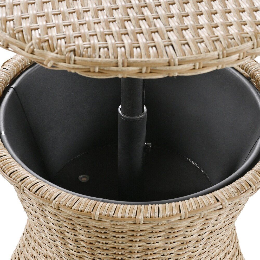 Five Piece Light Gray and Tan Wicker Upholstered Cushions Two Person Seating Group With Table