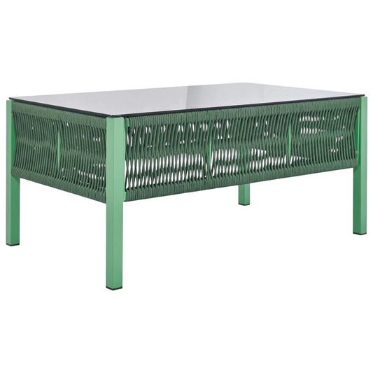 Four Piece Green and Light Green Metal Upholstered Cushions Sofa Seating Group With Table