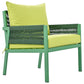 Four Piece Green and Light Green Metal Upholstered Cushions Sofa Seating Group With Table