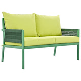 Four Piece Green and Light Green Metal Upholstered Cushions Sofa Seating Group With Table