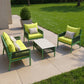 Four Piece Green and Light Green Metal Upholstered Cushions Sofa Seating Group With Table