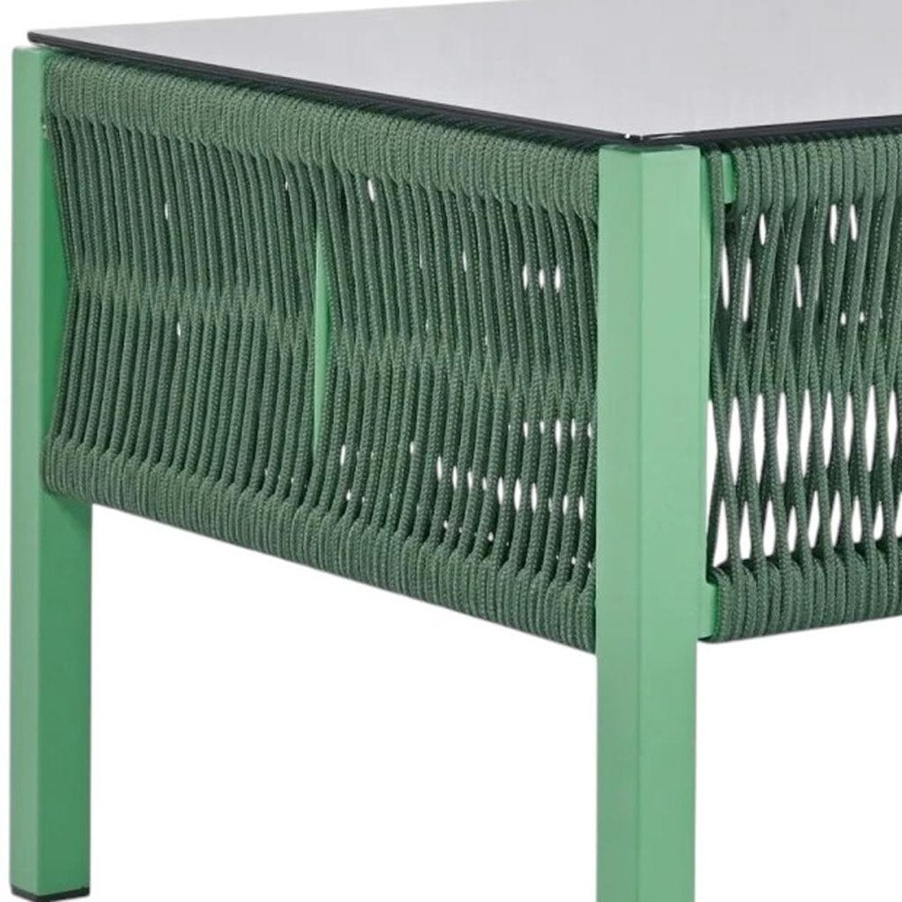 Four Piece Green and Light Green Metal Upholstered Cushions Sofa Seating Group With Table