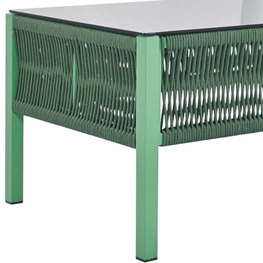 Four Piece Green and Light Green Metal Upholstered Cushions Sofa Seating Group With Table