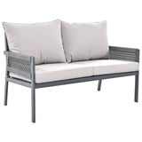 Four Piece Gray Metal Upholstered Cushions Sofa Seating Group With Table