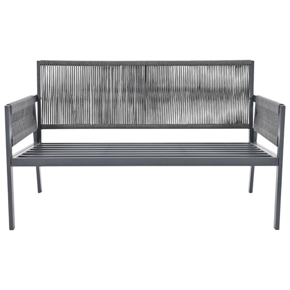 Four Piece Gray Metal Upholstered Cushions Sofa Seating Group With Table