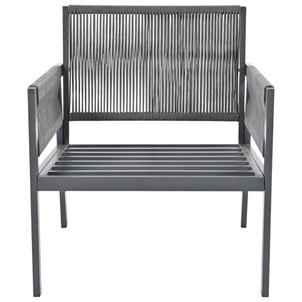 Four Piece Gray Metal Upholstered Cushions Sofa Seating Group With Table