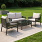 Four Piece Gray Metal Upholstered Cushions Sofa Seating Group With Table
