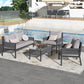 Four Piece Gray Metal Upholstered Cushions Sofa Seating Group With Table