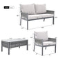 Four Piece Gray Metal Upholstered Cushions Sofa Seating Group With Table