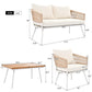 Six Piece White and Beige Metal Upholstered Cushions Sofa Seating Group With Table