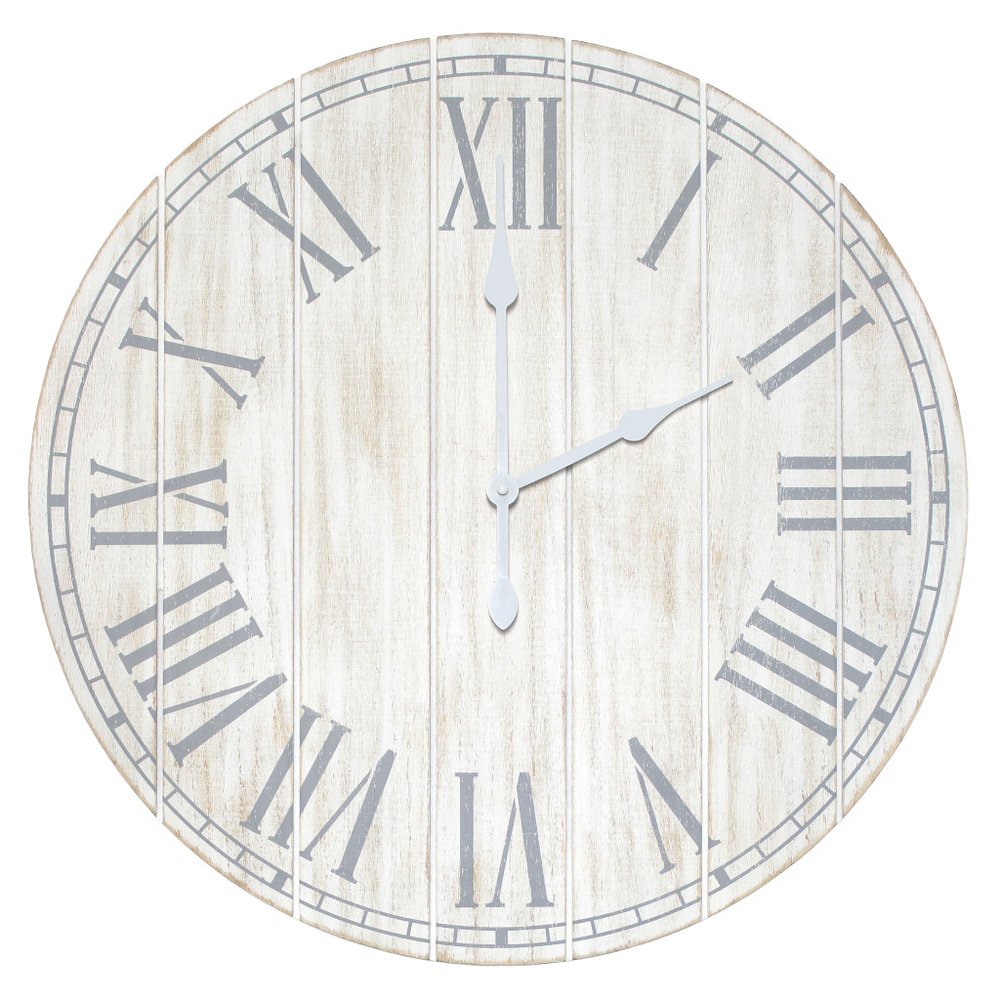 1" White And Black Manufactured Wood Silent Analog Vintage Style Crackle Round Wall Clock