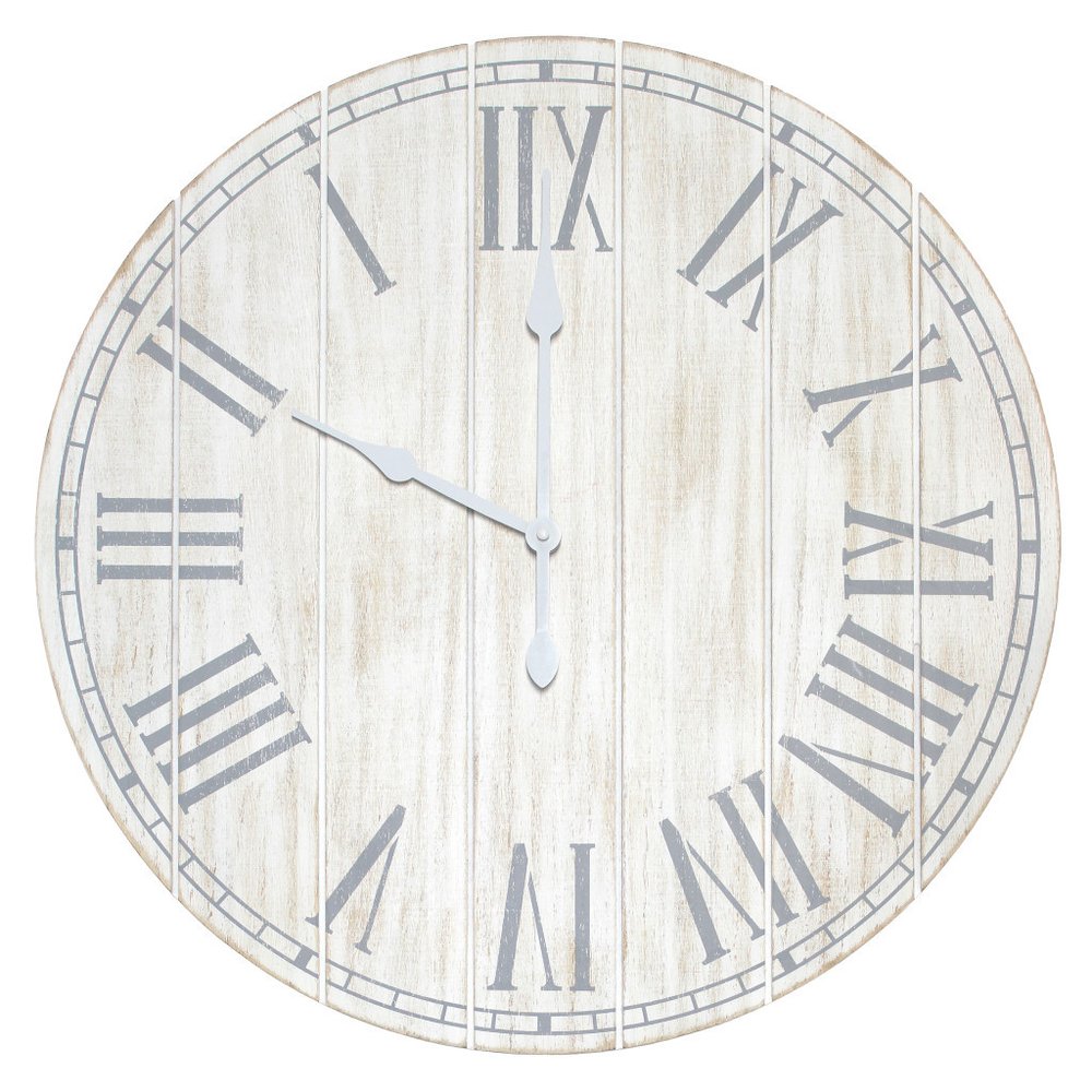 23" Light Gray And Dark Gray Wood Plank Vintage Style Round Wall Clock