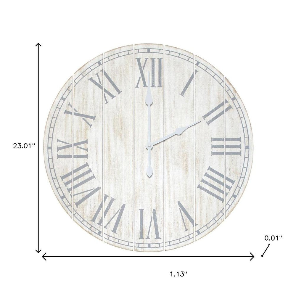 23" Light Gray And Dark Gray Wood Plank Vintage Style Round Wall Clock