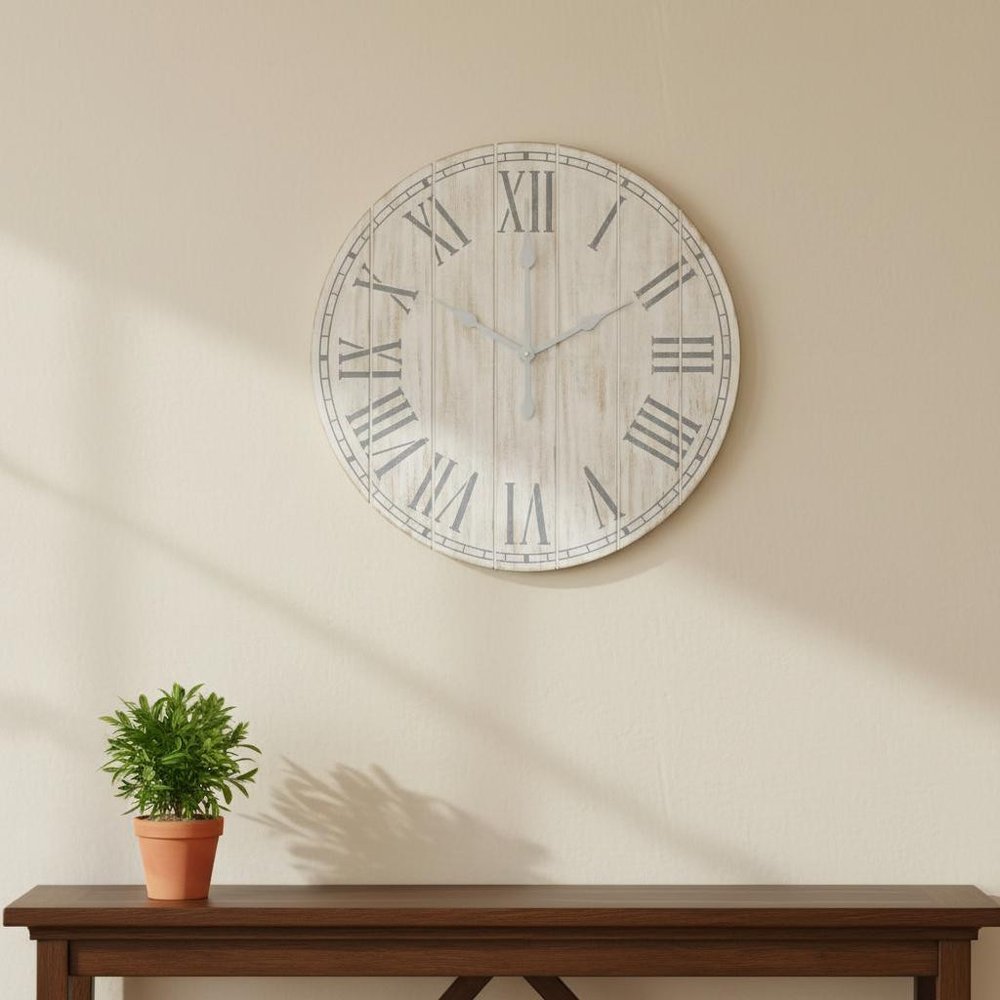 1" White And Black Manufactured Wood Silent Analog Vintage Style Crackle Round Wall Clock