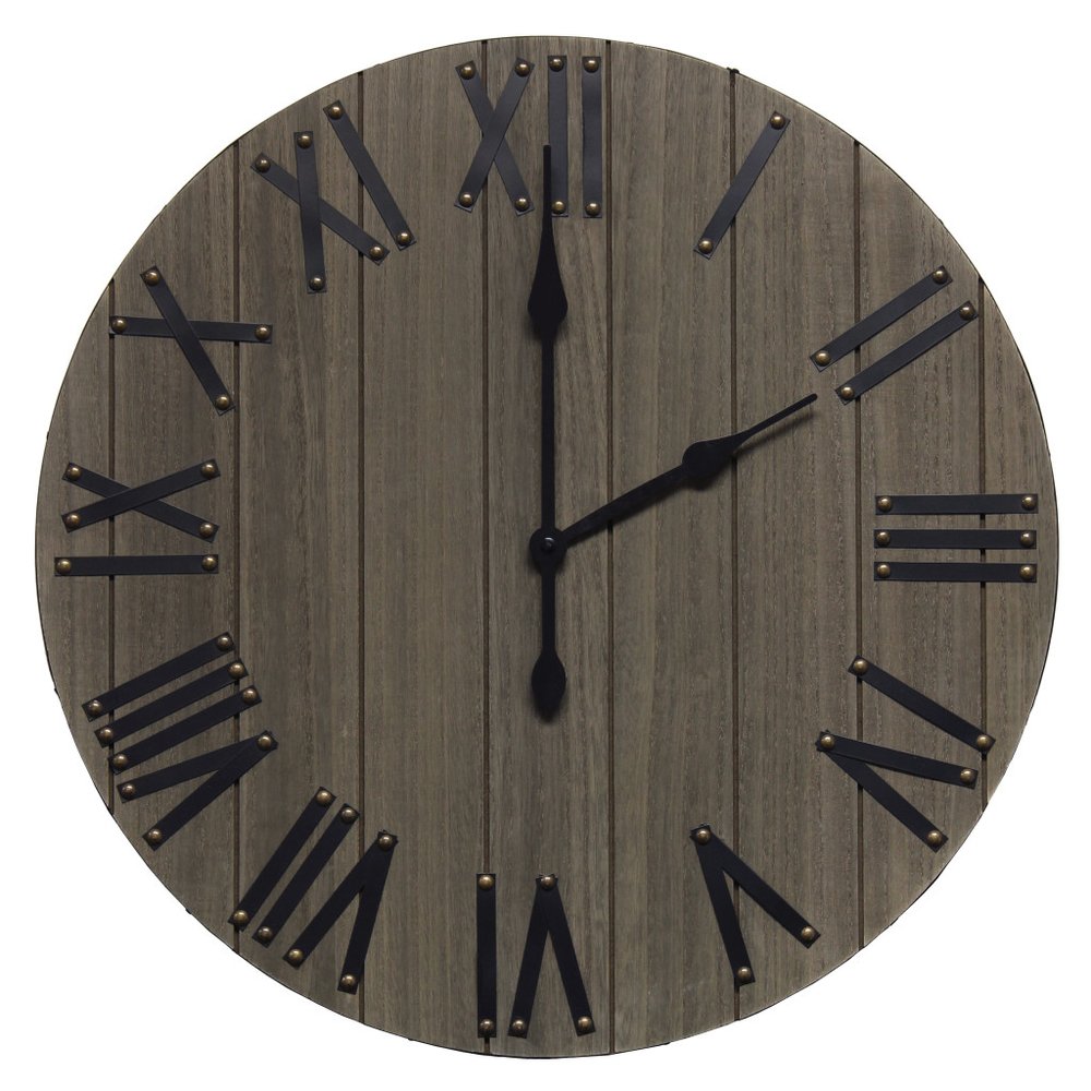 21" Black And Gray Manufactured Wood Silent Analog Round Wall Clock