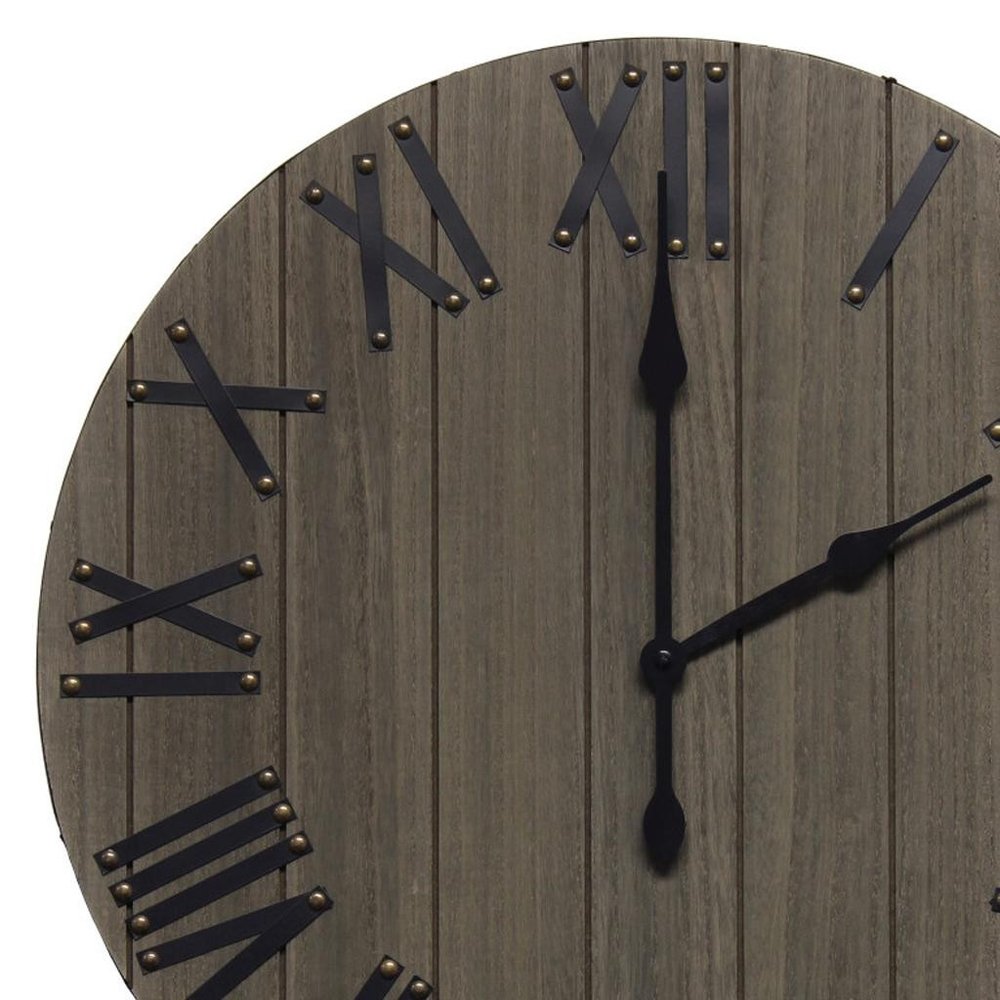 21" Black And Gray Manufactured Wood Silent Analog Round Wall Clock