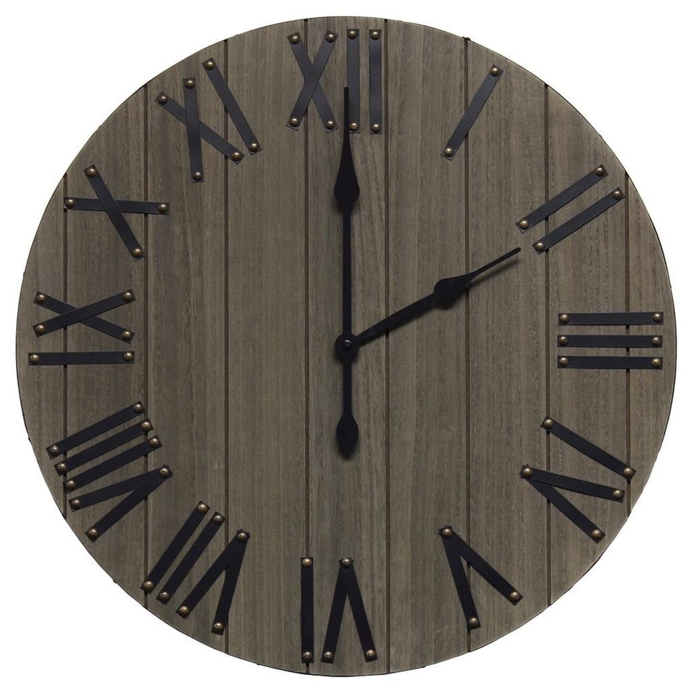 21" Black And Gray Manufactured Wood Silent Analog Round Wall Clock