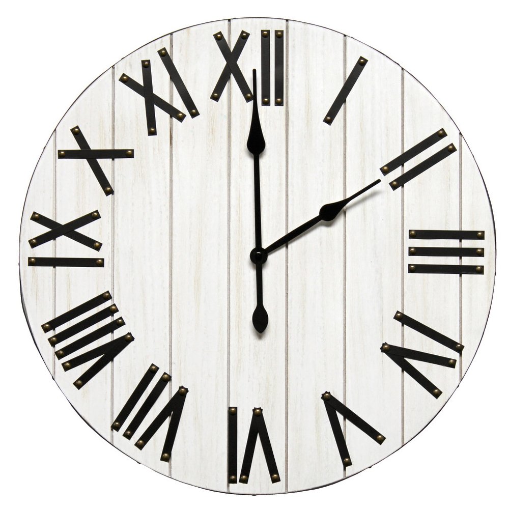 21" Black And White Manufactured Wood Silent Analog Round Wall Clock