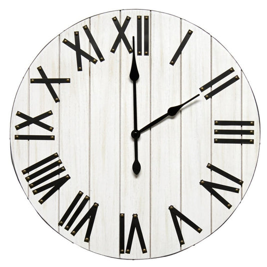 21" White And Black Rustic Wood Silent Analog Round Wall Clock