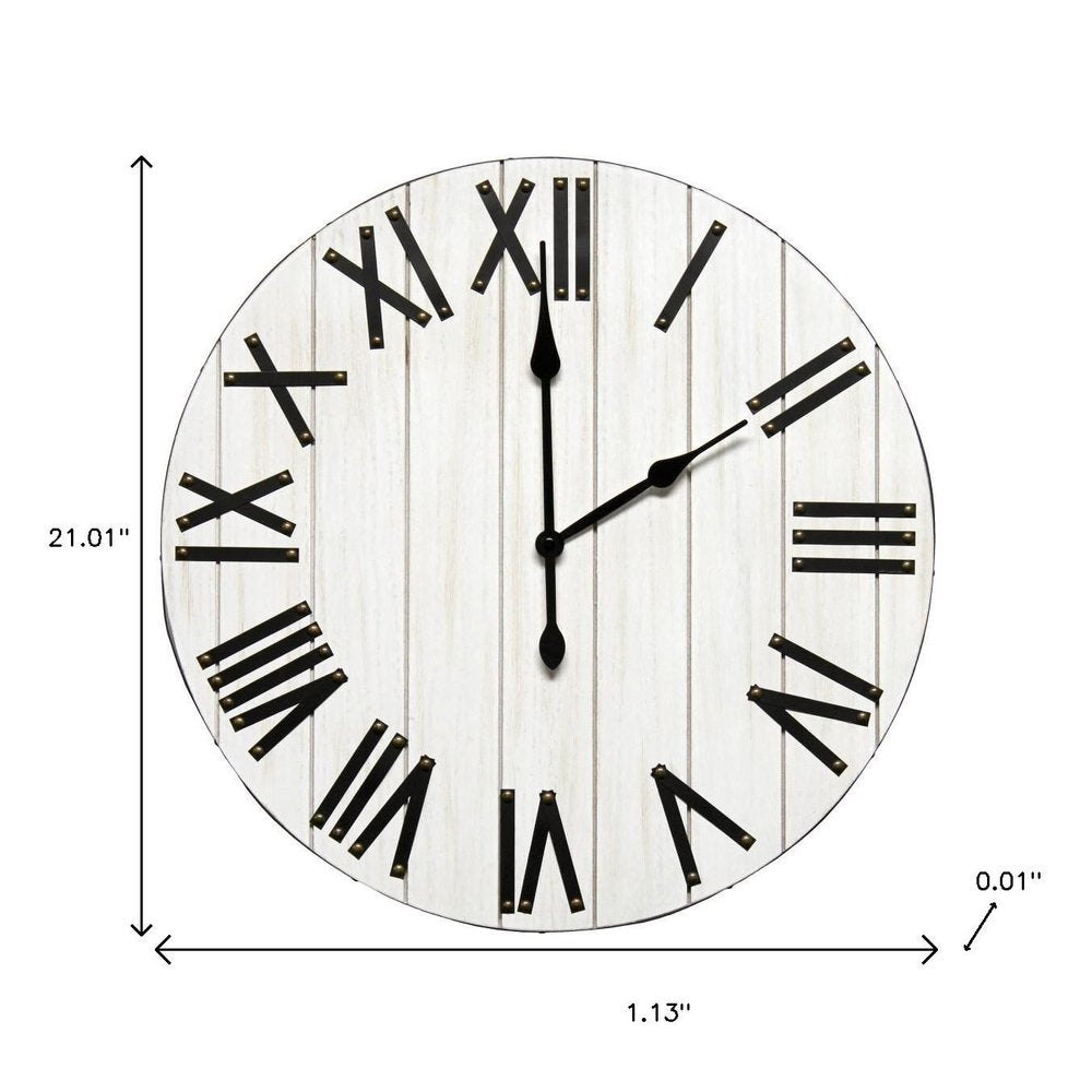 21" Black And White Manufactured Wood Silent Analog Round Wall Clock