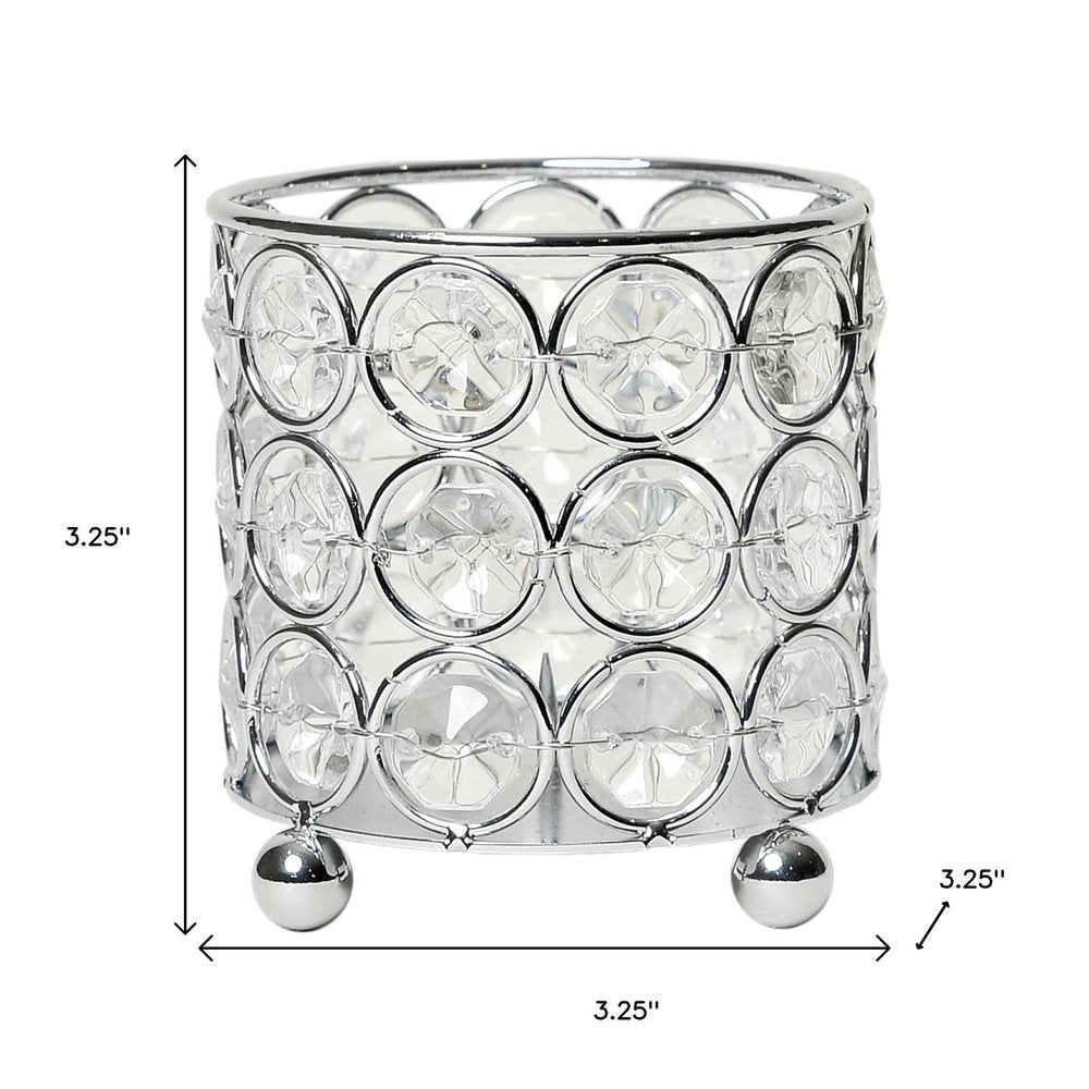 3" Silver And Clear Faux Crystal And Metal Cylinder Table Vase