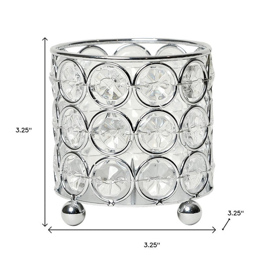3" Silver And Clear Faux Crystal And Metal Cylinder Table Vase