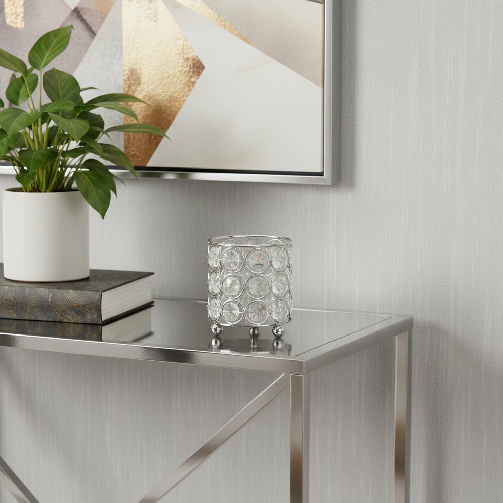 3" Silver And Clear Faux Crystal And Metal Cylinder Table Vase