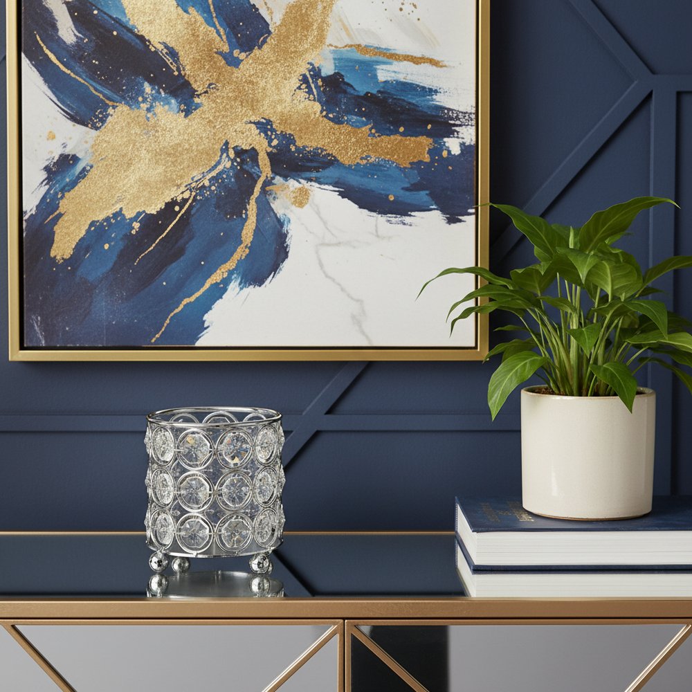 3" Silver And Clear Faux Crystal And Metal Cylinder Table Vase