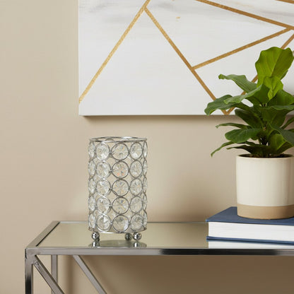 5" Silver And Clear Faux Crystal And Metal Cylinder Table Vase
