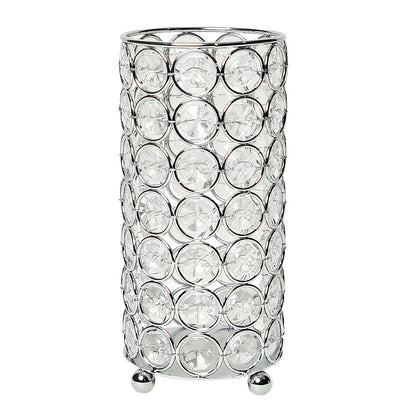 7" Silver And Clear Faux Crystal And Metal Cylinder Table Vase