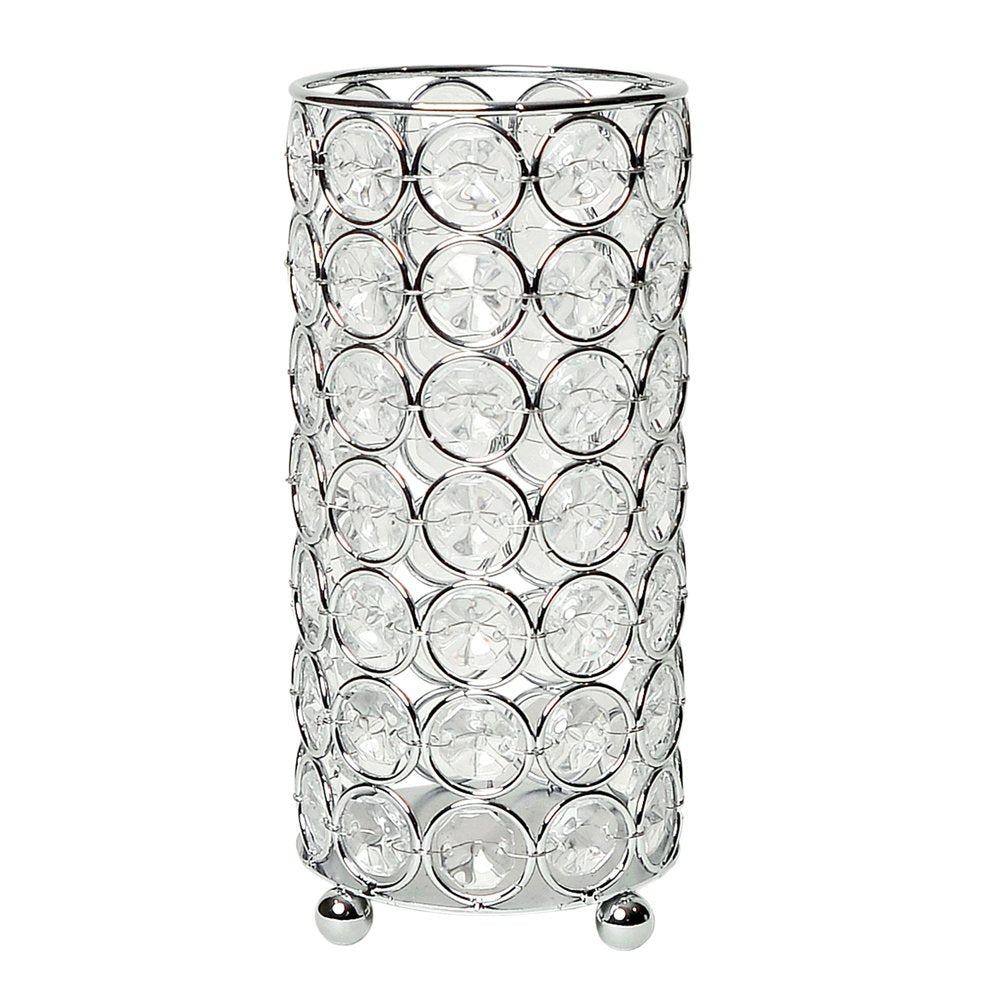 7" Silver And Clear Faux Crystal And Metal Cylinder Table Vase