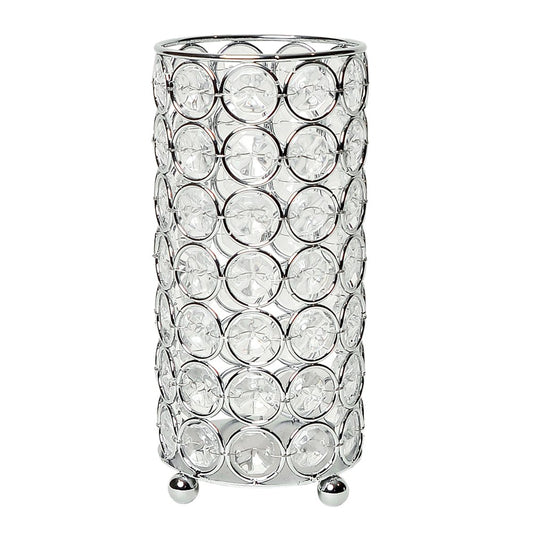 7" Silver And Clear Faux Crystal And Metal Cylinder Table Vase