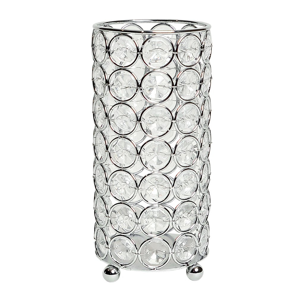 7" Silver And Clear Faux Crystal And Metal Cylinder Table Vase