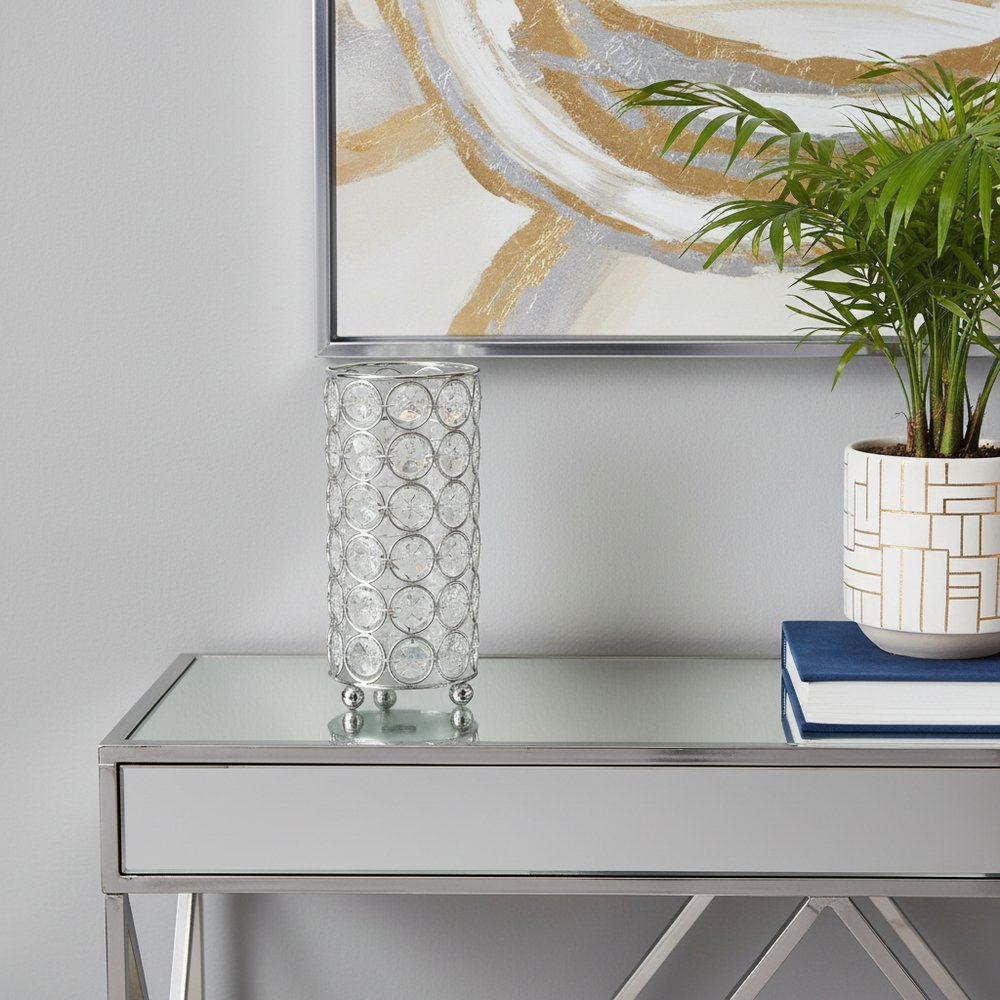 7" Silver And Clear Faux Crystal And Metal Cylinder Table Vase