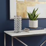 7" Silver And Clear Faux Crystal And Metal Cylinder Table Vase