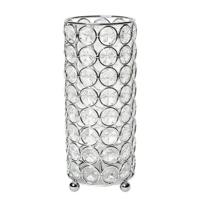 8" Silver And Clear Faux Crystal And Metal Cylinder Table Vase