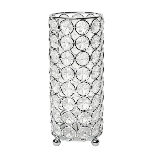 8" Silver And Clear Faux Crystal And Metal Cylinder Table Vase