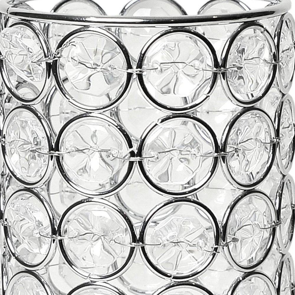 8" Silver And Clear Faux Crystal And Metal Cylinder Table Vase