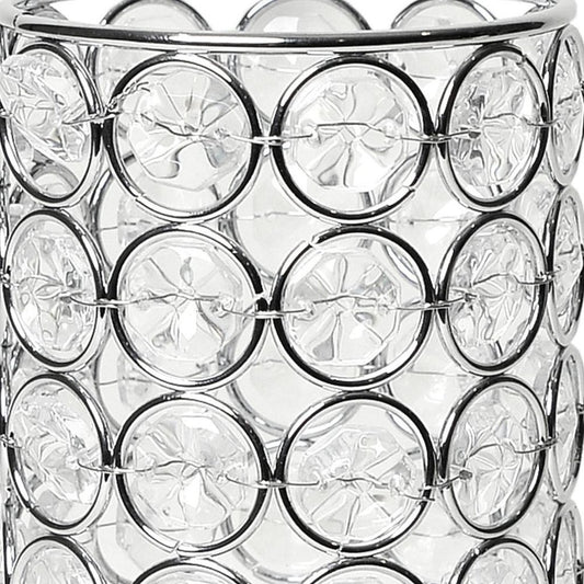 8" Silver And Clear Faux Crystal And Metal Cylinder Table Vase