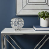 4" Clear And Silver Faux Crystal And Metal Round Table Vase